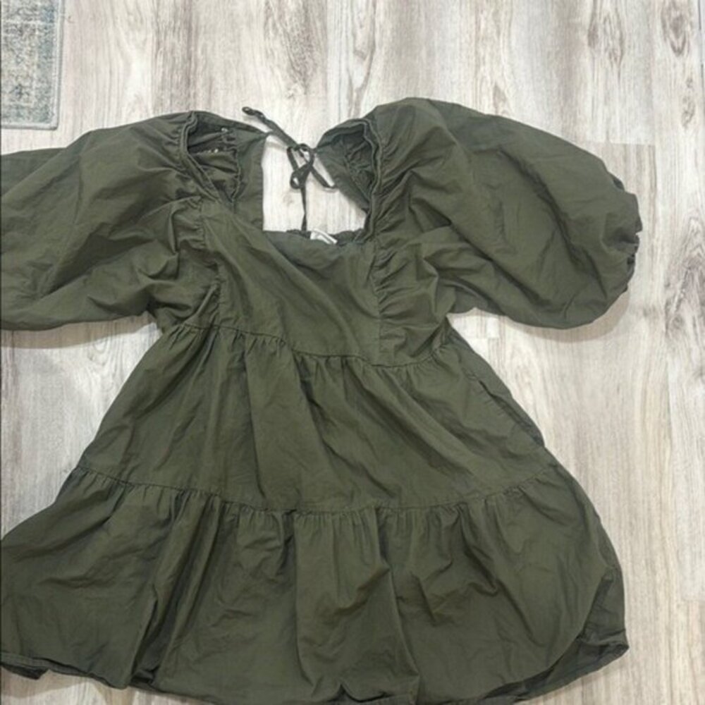A new day Olive Green Puff Sleeve Dress size medium